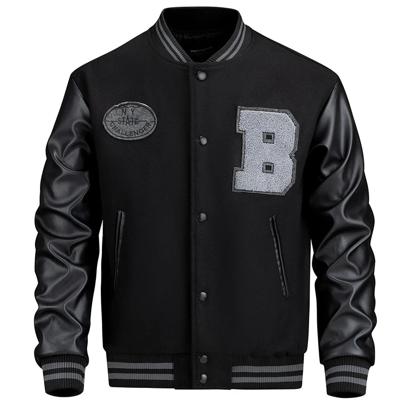 Men's Embroidered Varsity Jacket with Classic Letter Patch Streetwear Style