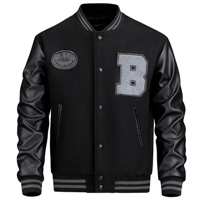 Men's Embroidered Varsity Jacket with Classic Letter Patch Streetwear Style