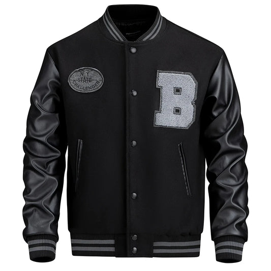 Men's Embroidered Varsity Jacket with Classic Letter Patch Streetwear Style