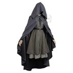 Women's Fantasy-Inspired Hooded Cape Dress Set with Layered Robe and Coordinated Wig