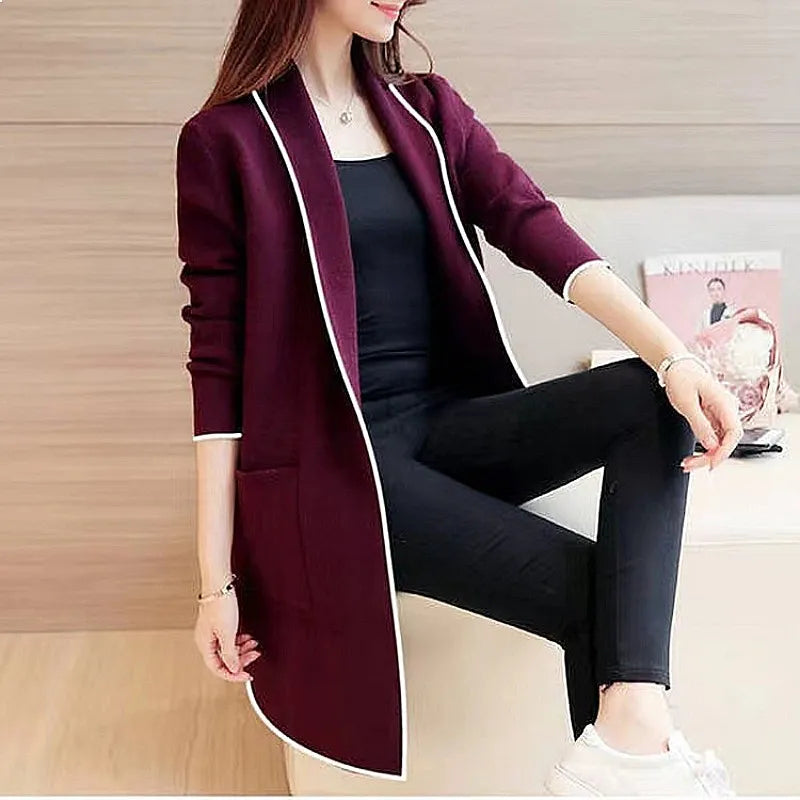 Women's Longline Open Front Cardigan Coat with Patchwork Design for Everyday Layering