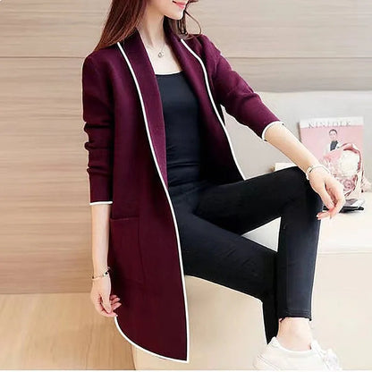 Women's Longline Open Front Cardigan Coat with Patchwork Design for Everyday Layering