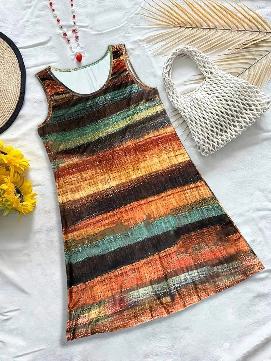 Striped Sleeveless Mini Dress With Relaxed A-Line Beachwear Inspired Silhouette