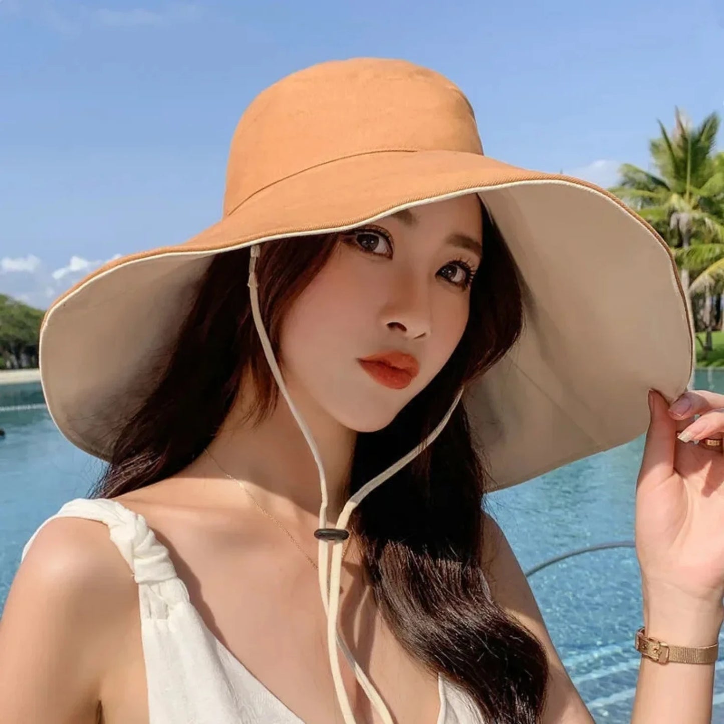Wide Brim Foldable Sun Hat with UPF Protection and Adjustable Chin Strap for Outdoor Wear
