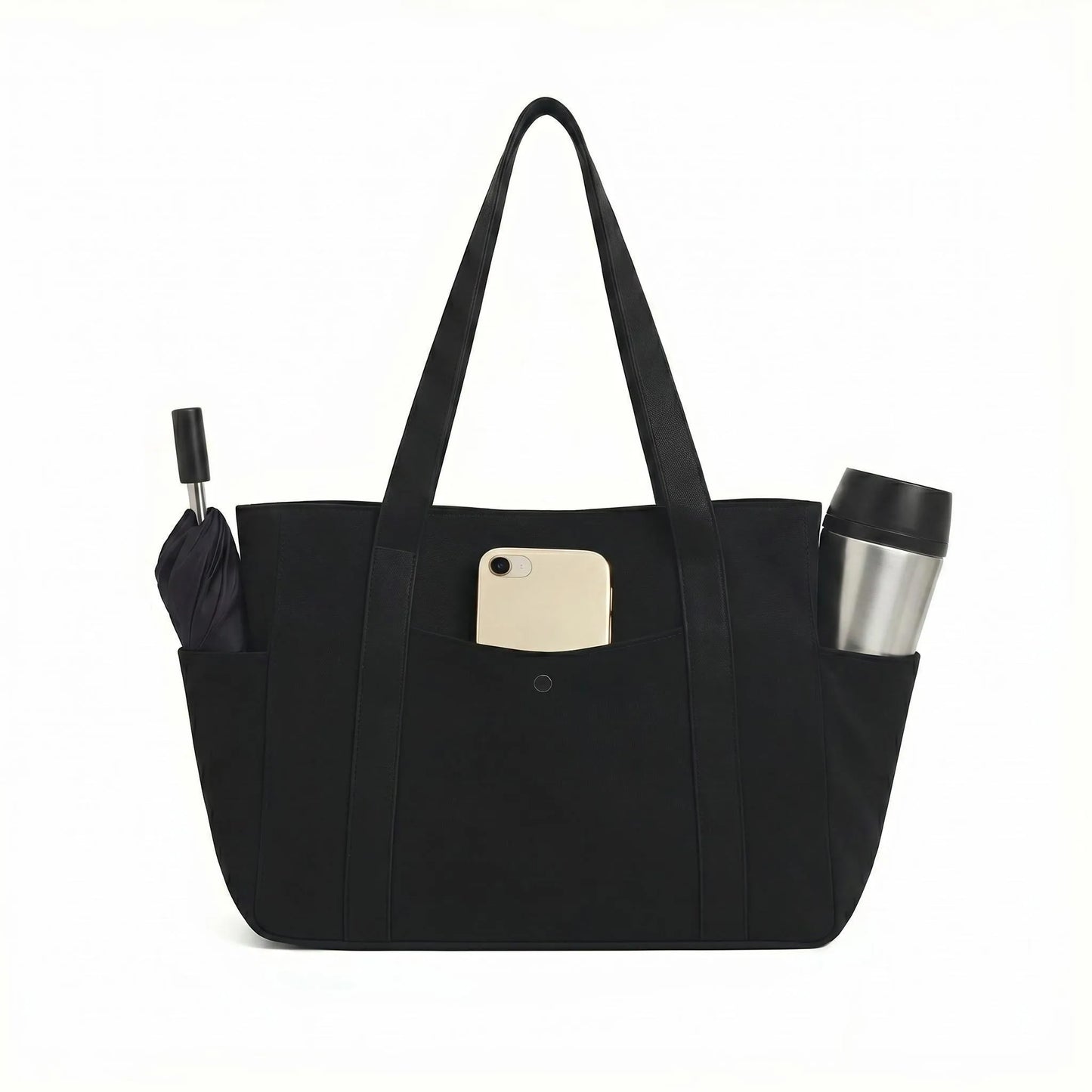 Multi Pocket Canvas Tote Shoulder Bag with Zip Closure Design