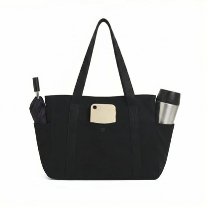 Multi Pocket Canvas Tote Shoulder Bag with Zip Closure Design