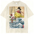 Vintage Washed Oversized Graphic Tee with Retro Adventure Art Illustration
