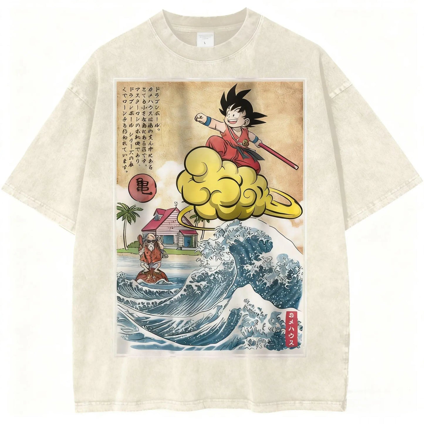 Vintage Washed Oversized Graphic Tee with Retro Adventure Art Illustration