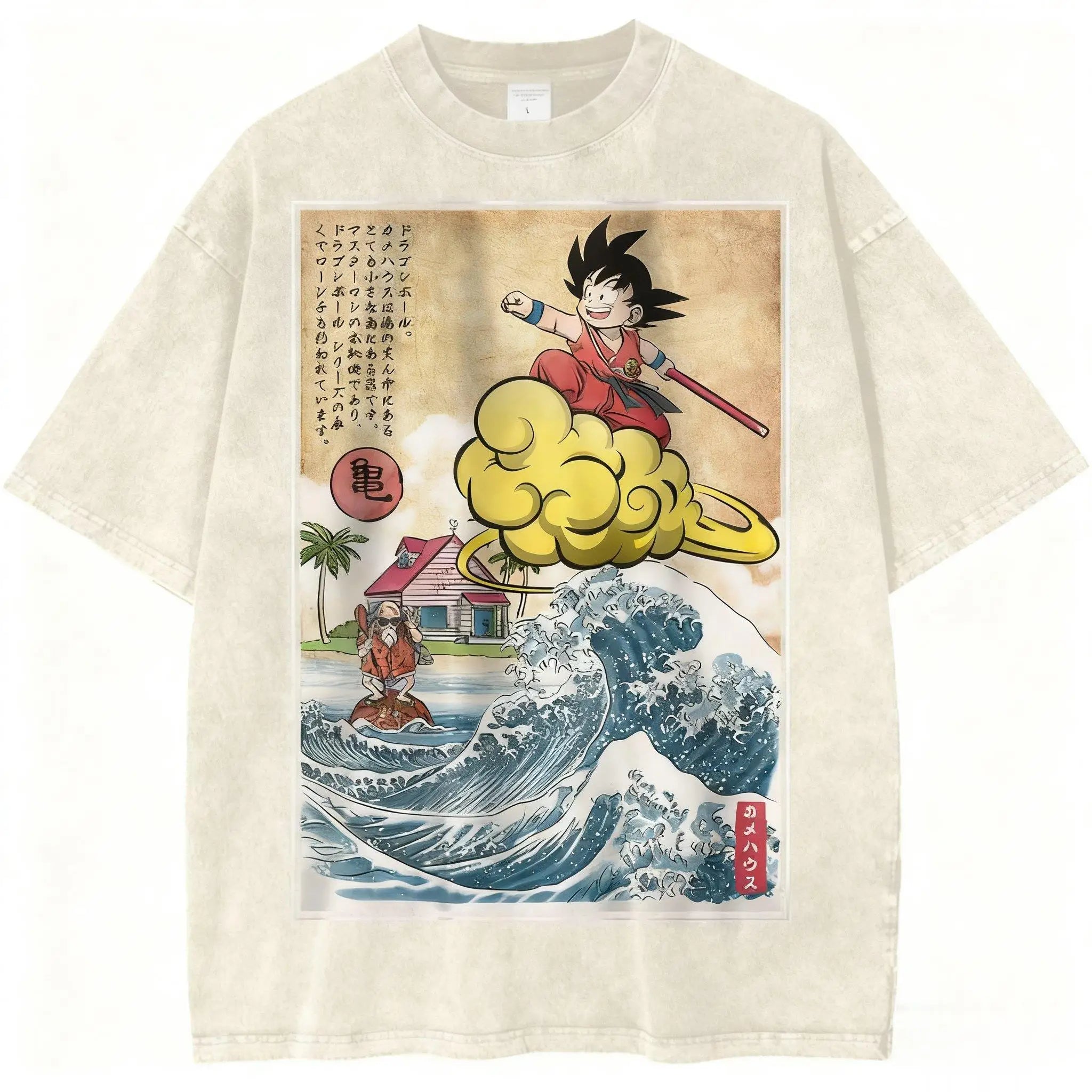 Vintage Washed Oversized Graphic Tee with Retro Adventure Art Illustration