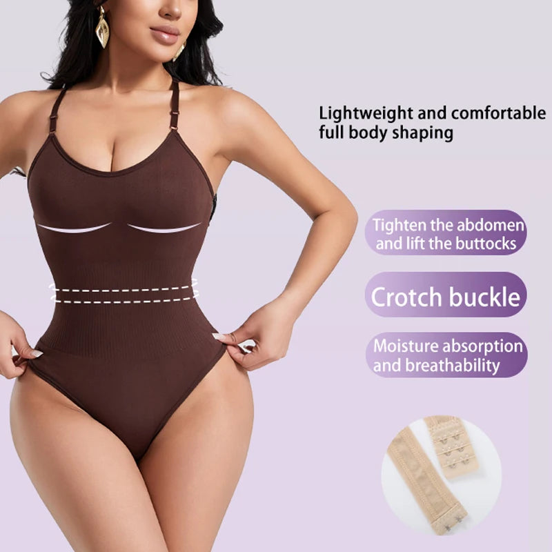 Seamless Racerback Thong Bodysuit in Versatile Beige