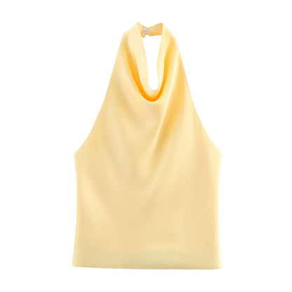 Draped Halter Sleeveless Tank Top with Relaxed Fit Contemporary Streetwear Design