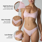 Minimalist Light Pink Wire-Free Lounge Bralette and Brief Set with Delicate Lace Edging