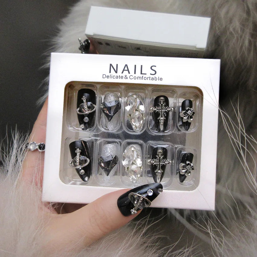 Gothic 3D Press On Nails with Dark Alternative Statement Charm Details