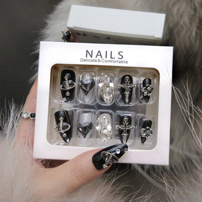Gothic 3D Press On Nails with Dark Alternative Statement Charm Details