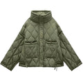 Women's Oversized Quilted Zip Jacket with Stand Collar Contemporary Casual Outerwear Style