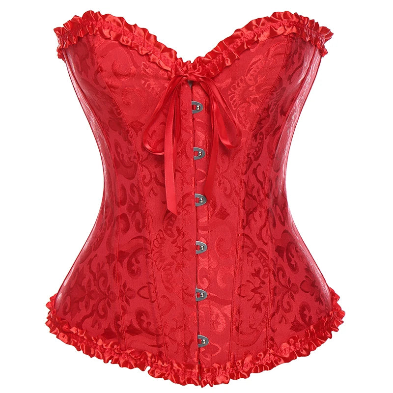 Vintage Brocade Corset Top with Buckle Accents and Lace-Up Back Design