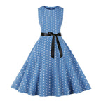 Retro Red and White Polka Dot Swing Dress with Black Waist Tie