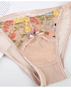 Colorful Floral Embroidery Longline Corset Bra and Panty Set