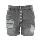 Women's Distressed Denim Style Rolled Hem Shorts with Relaxed Casual Streetwear Silhouette