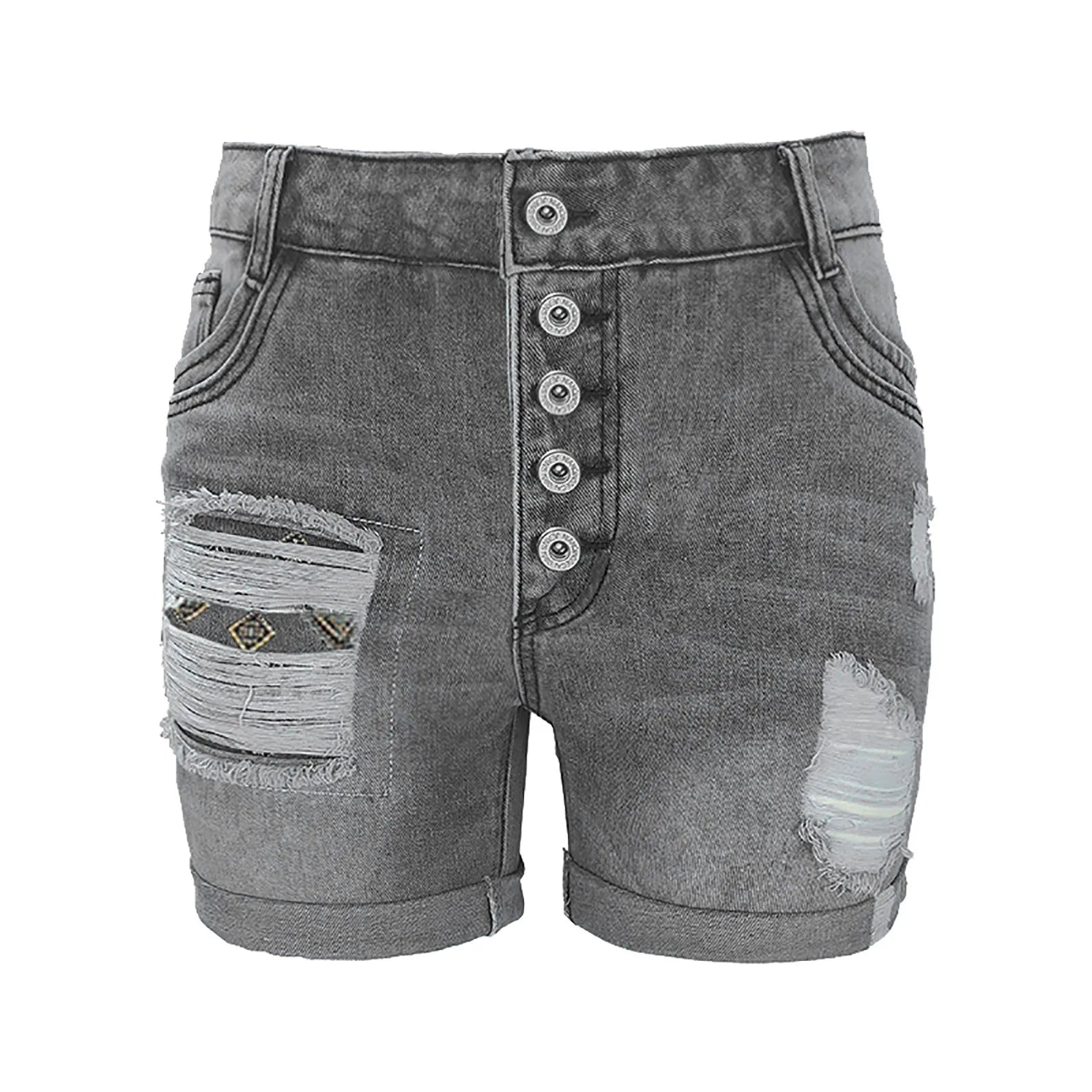 Women's Distressed Denim Style Rolled Hem Shorts with Relaxed Casual Streetwear Silhouette