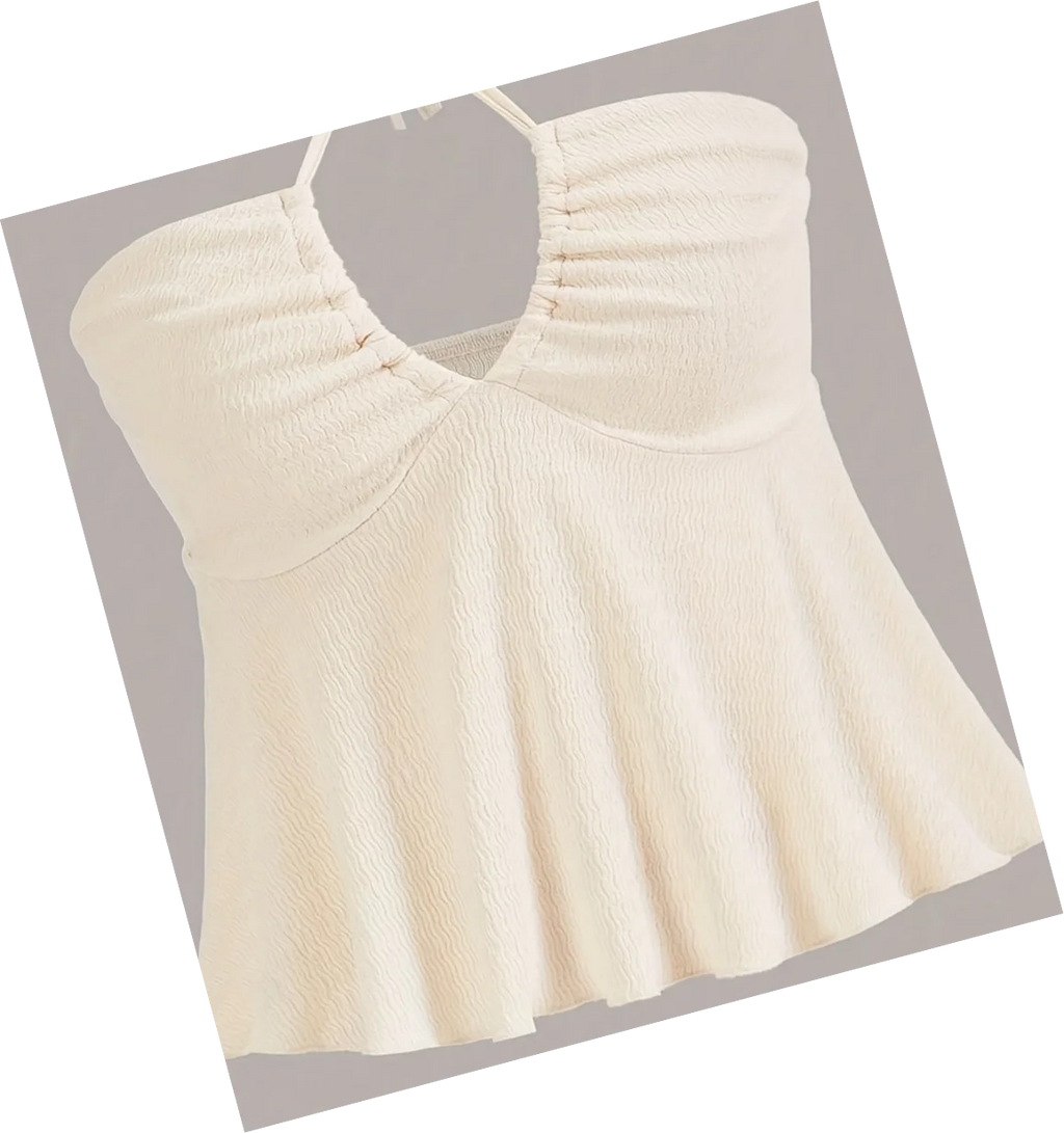 Cross Strap Halter Backless Crop Top with Flared Hem Contemporary Streetwear Style
