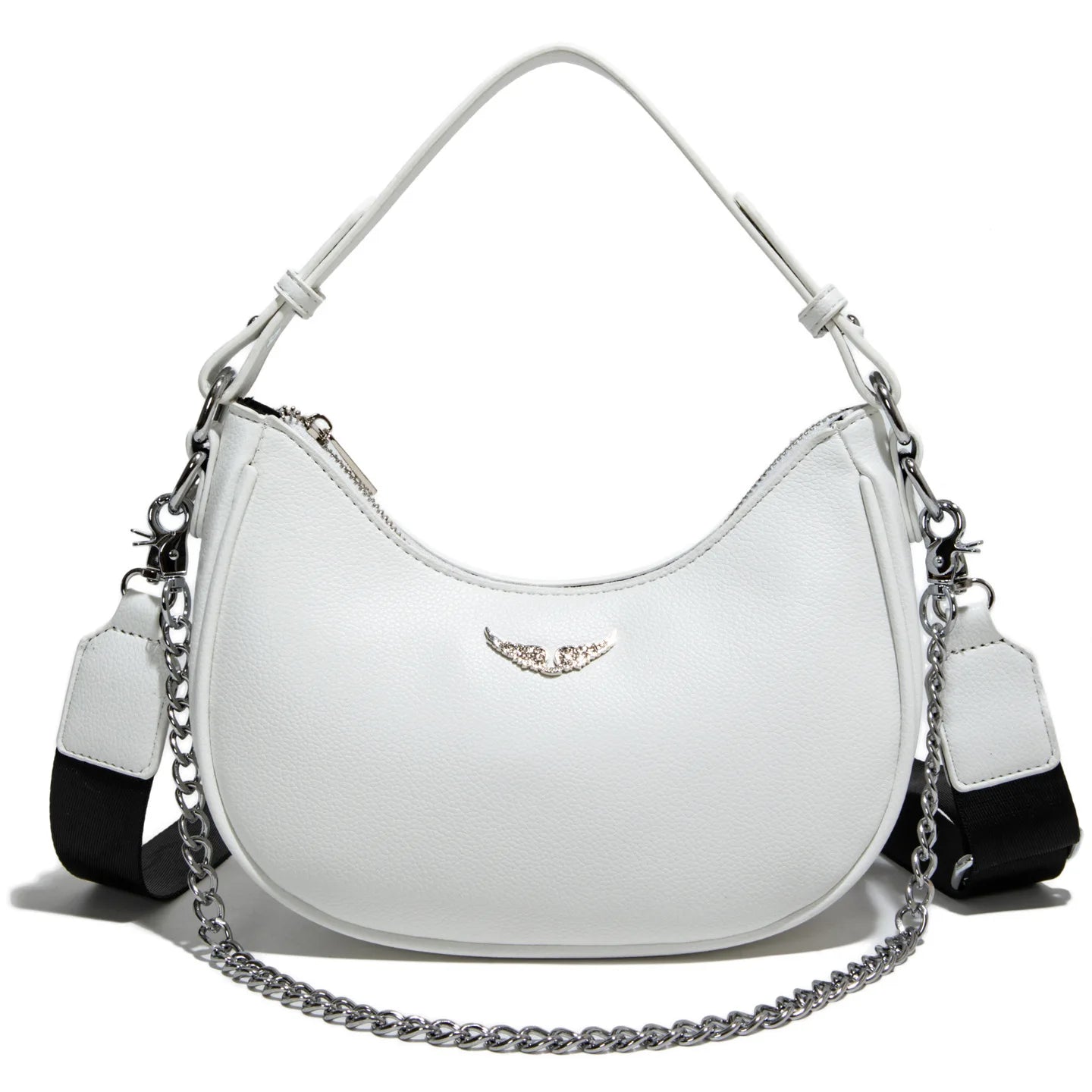 Minimalist Crescent Shoulder Bag with Chain Accent Adjustable Crossbody Strap