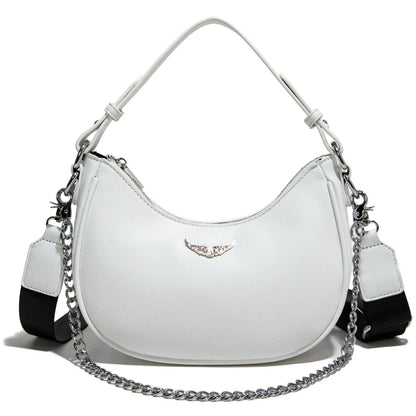 Minimalist Crescent Shoulder Bag with Chain Accent Adjustable Crossbody Strap