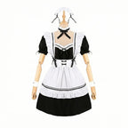 Complete Black and White Fox Maid Cosplay Set with Plush Paws, Tail, and Ear Headband