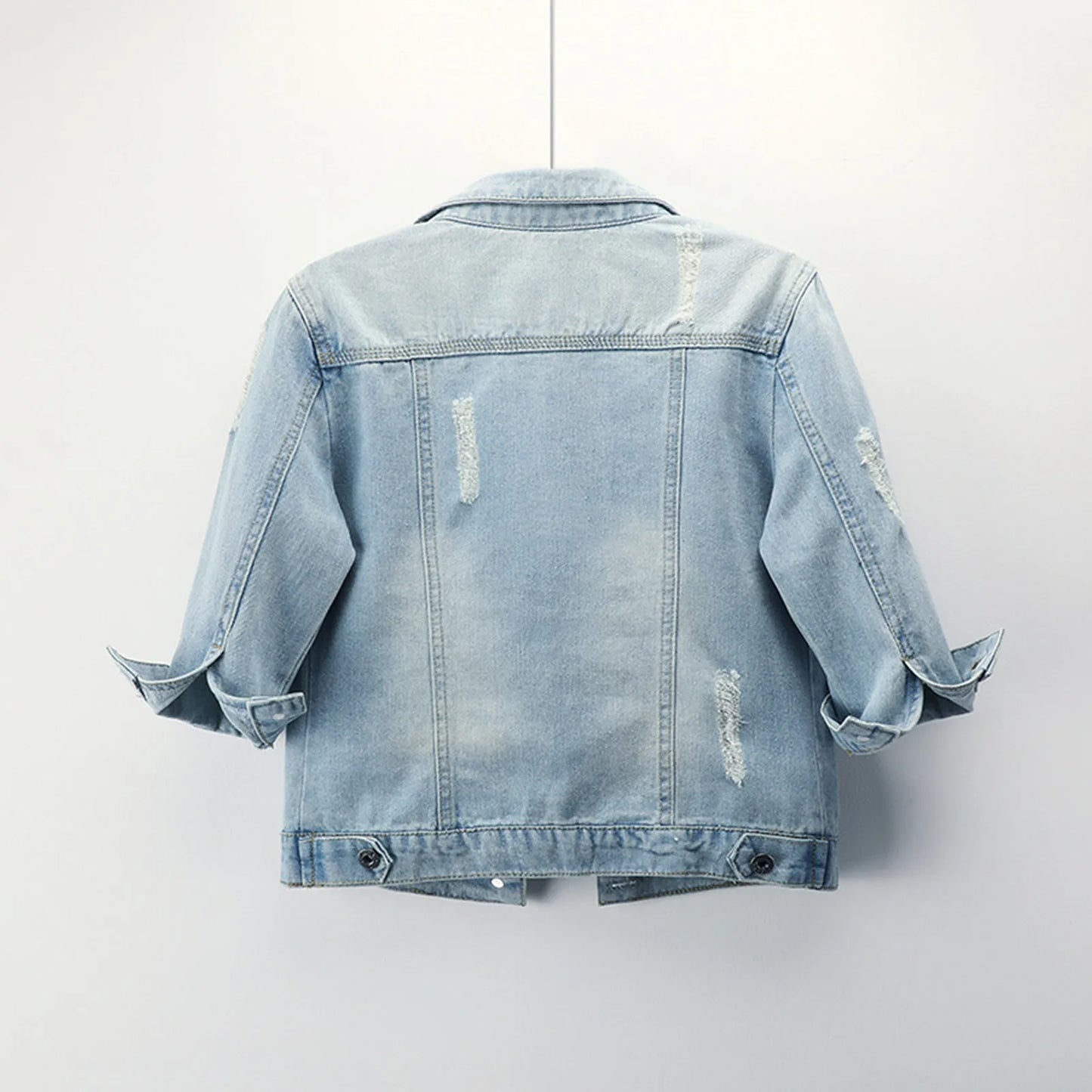 Women's Cropped Denim Jacket with Rolled Sleeves Vintage Streetwear Appeal