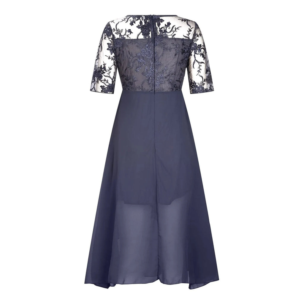 Textured Tea Length Dress With Soft Volume And Refined Drape