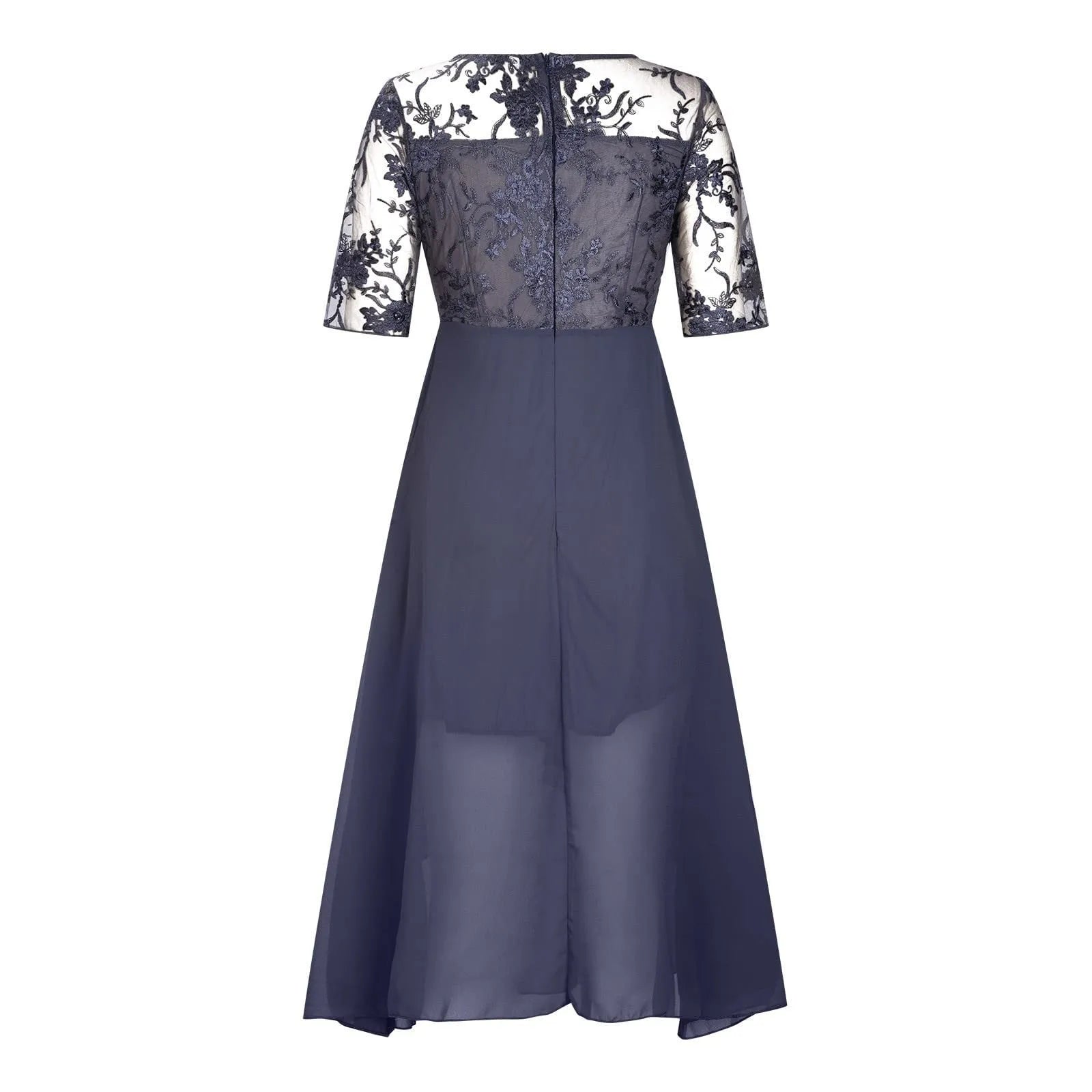 Textured Tea Length Dress With Soft Volume And Refined Drape