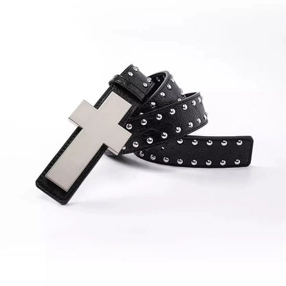 Cross Buckle Studded Belt for Gothic, Y2K and Punk Streetwear