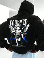 Anime Gothic Streetwear Hoodie with Retro Manga Angel Graphic Design
