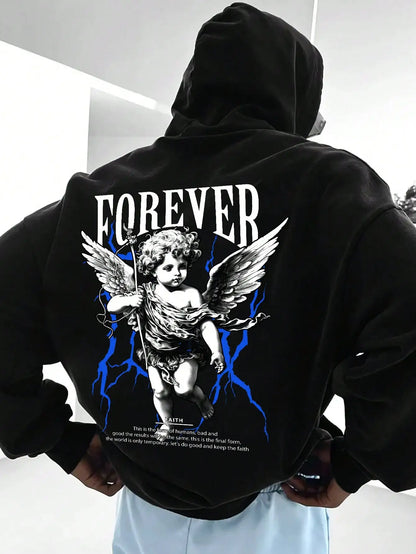 Anime Gothic Streetwear Hoodie with Retro Manga Angel Graphic Design