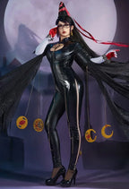 Women's Backless Faux Leather Bodysuit with Long Gloves and Layered Fashion Accessories Set