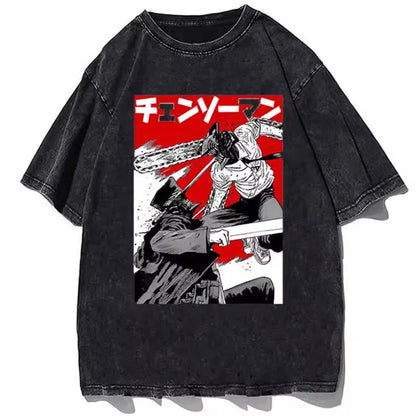 Bold Anime Action Manga Oversized Washed Cotton Streetwear Graphic T-Shirt