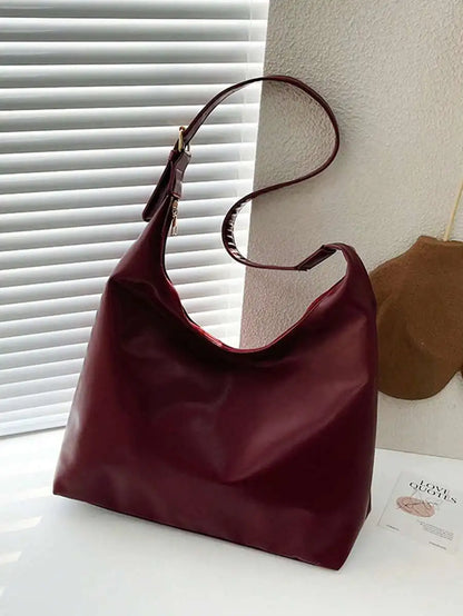 Large Slouchy Faux Leather Hobo Tote Bag with Relaxed Shoulder Design