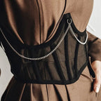 Underbust Corset Belt with Mesh Paneling and Structured Boning Detail