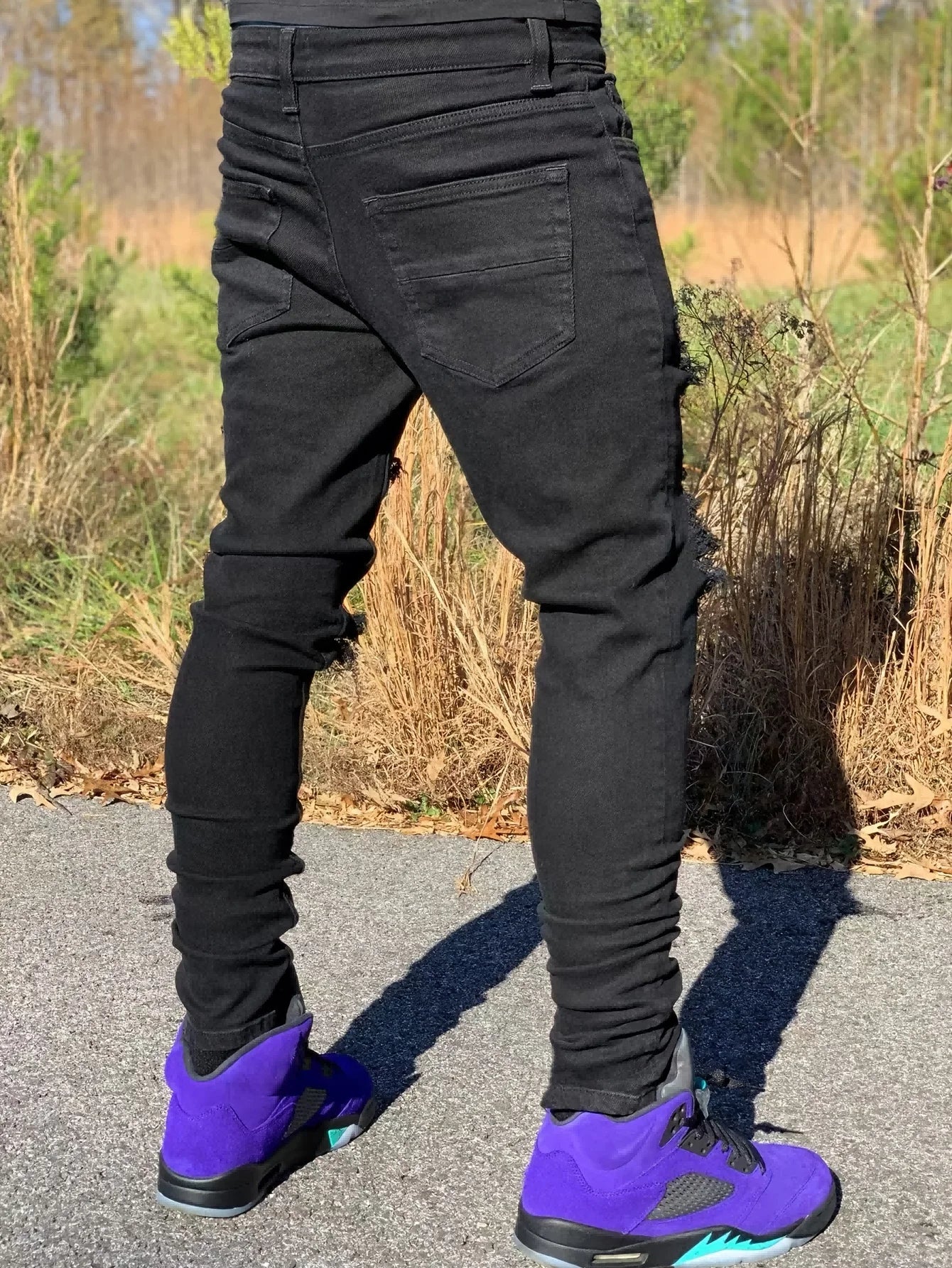 Men's Distressed Skinny Denim Jeans with Ripped Details and Stretch Streetwear Fit