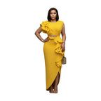 Striking Asymmetrical Ruffle Bodycon Dress with Side Split Detail