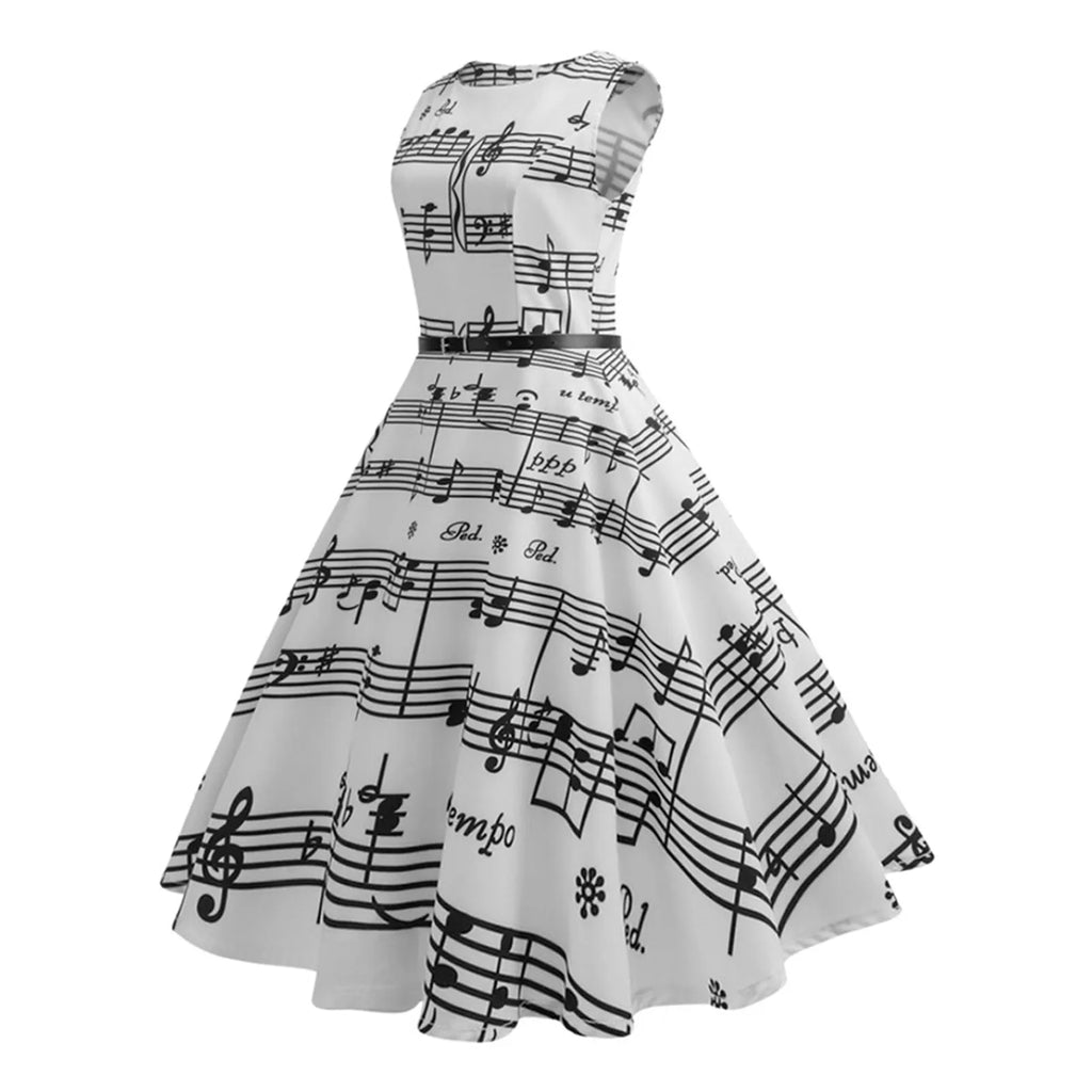 Sleeveless Fit And Flare Midi Dress With Graphic Inspired Print