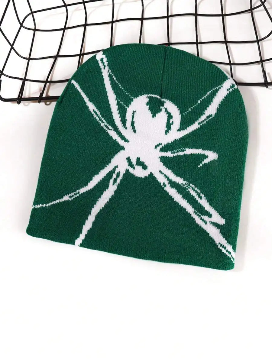 Abstract Spider Graphic Acrylic Knit Beanie for Modern Streetwear Casual Winter Fashion Style