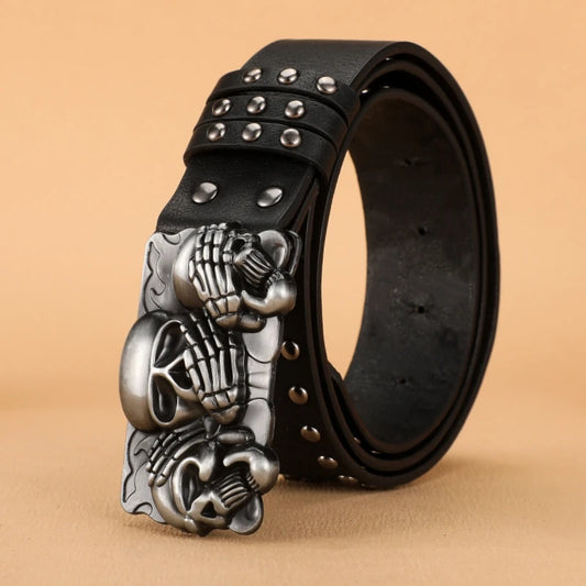 Skull Buckle Studded Belt for Gothic, Punk and Alternative Streetwear Fashion
