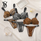 Fierce Animal Print Contour Underwire Bra Set with Statement Crystal Straps