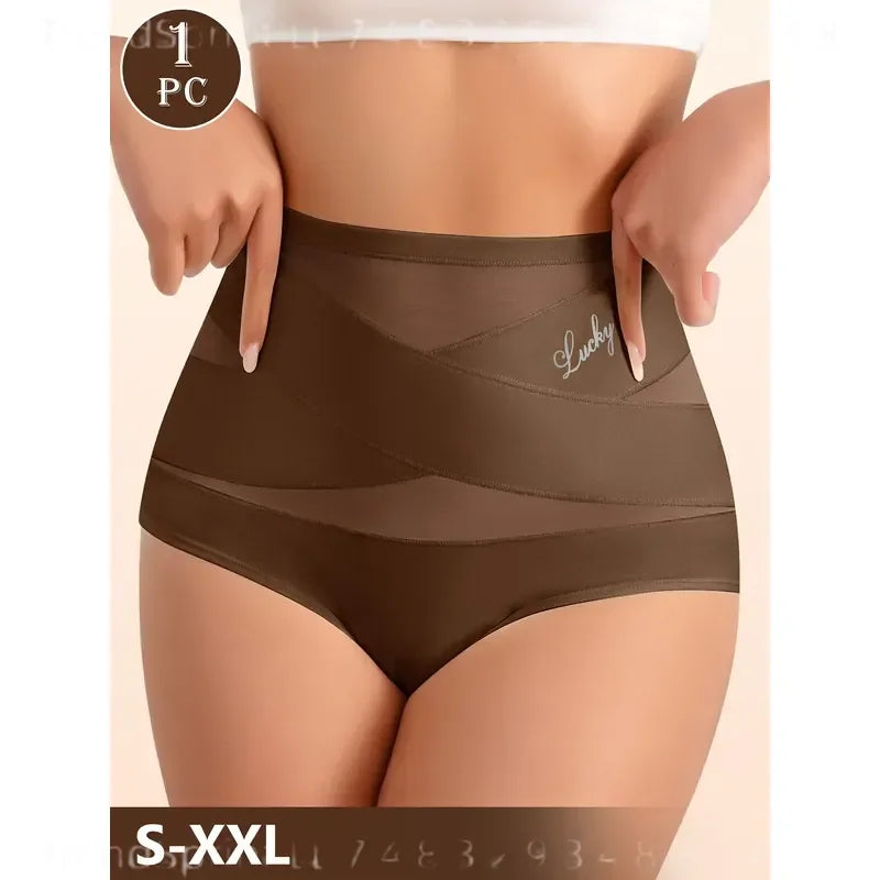 High-Waisted Geometric Mesh Panel Brief with Solid Base