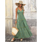 Sleeveless Floral Maxi Dress with Cinched Waist and Flowing A-Line Shape
