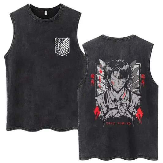 Dark Manga-Inspired Sleeveless Tank Top with Gothic Character Graphic Streetwear Artwork