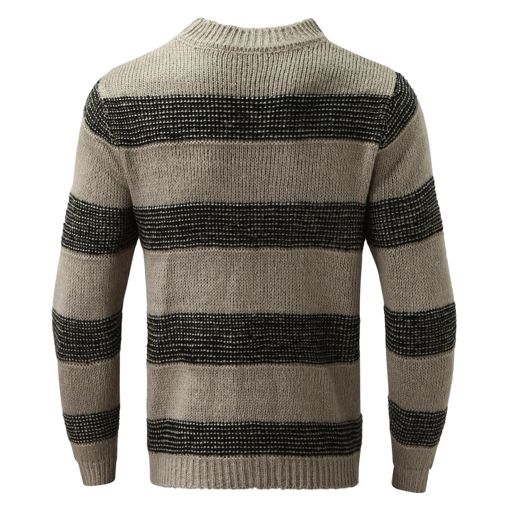 Men's Relaxed Fit Striped Flat Knit Crew Neck Streetwear Sweater Pullover