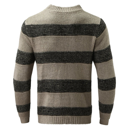 Men's Relaxed Fit Striped Flat Knit Crew Neck Streetwear Sweater Pullover