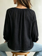 Elegant Eyelet Embroidery V-Neck Blouse with Voluminous Balloon Sleeves